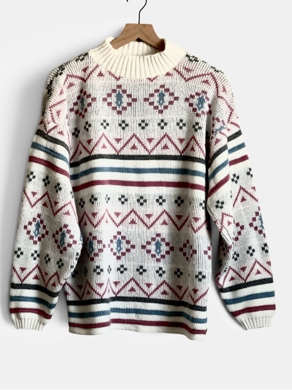 Vintage In Source by Doris Skis Pullover Sweater Off-White Pattern Design L